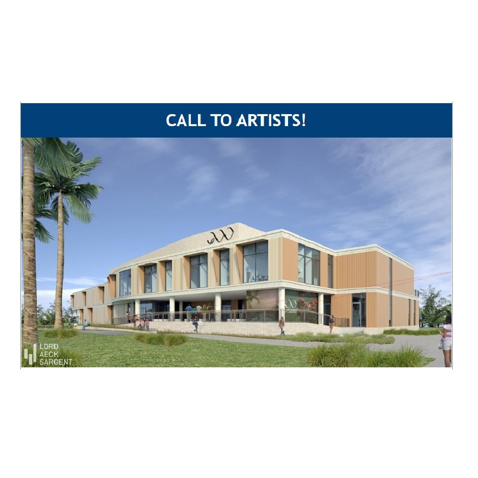 Rendering of building with call to artists wording