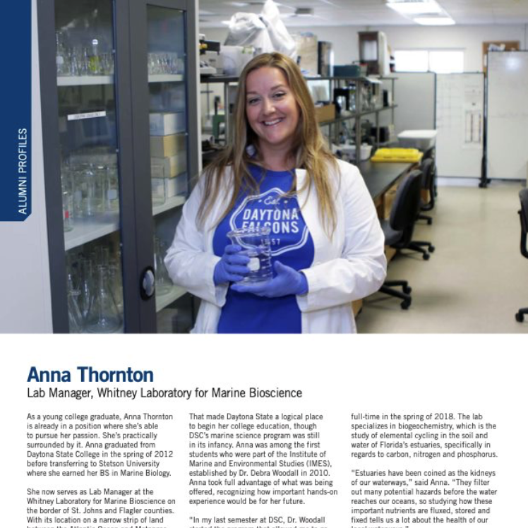 Osborne Lab Manager Anna Thornton Featured in Daytona State College Magazine