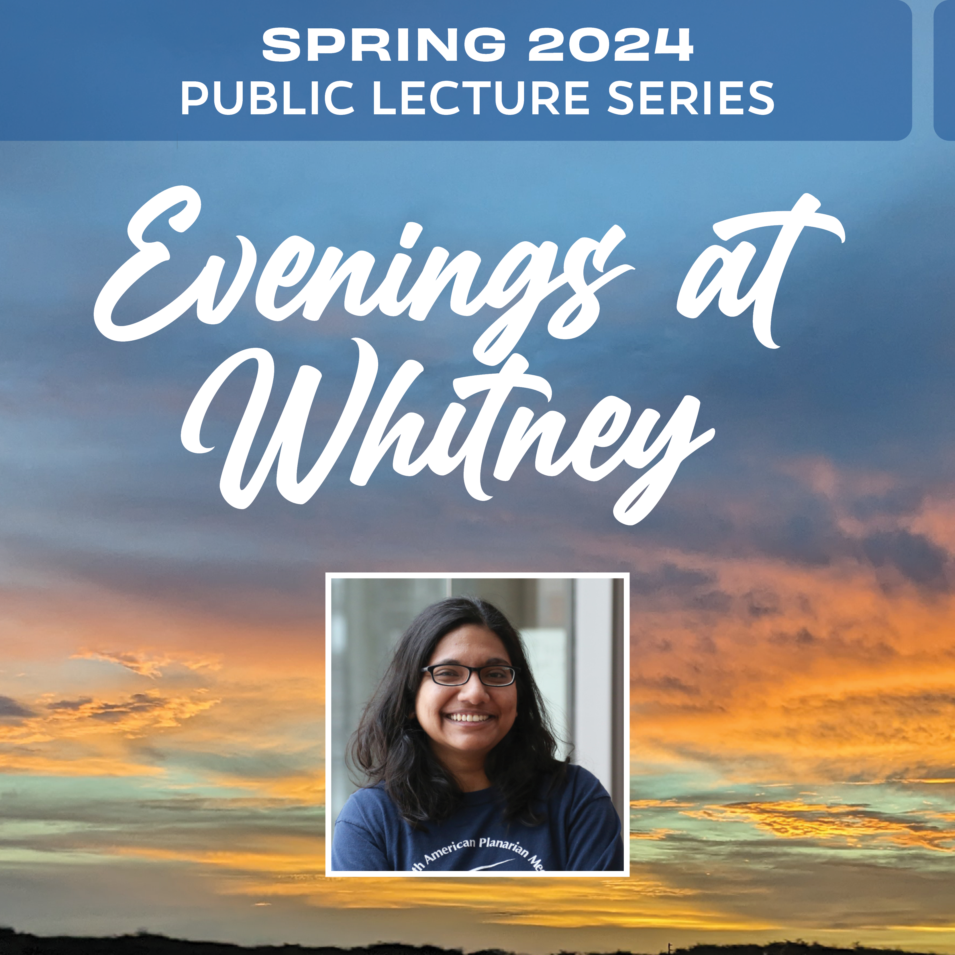 Evenings at Whitney graphic with speaker photo