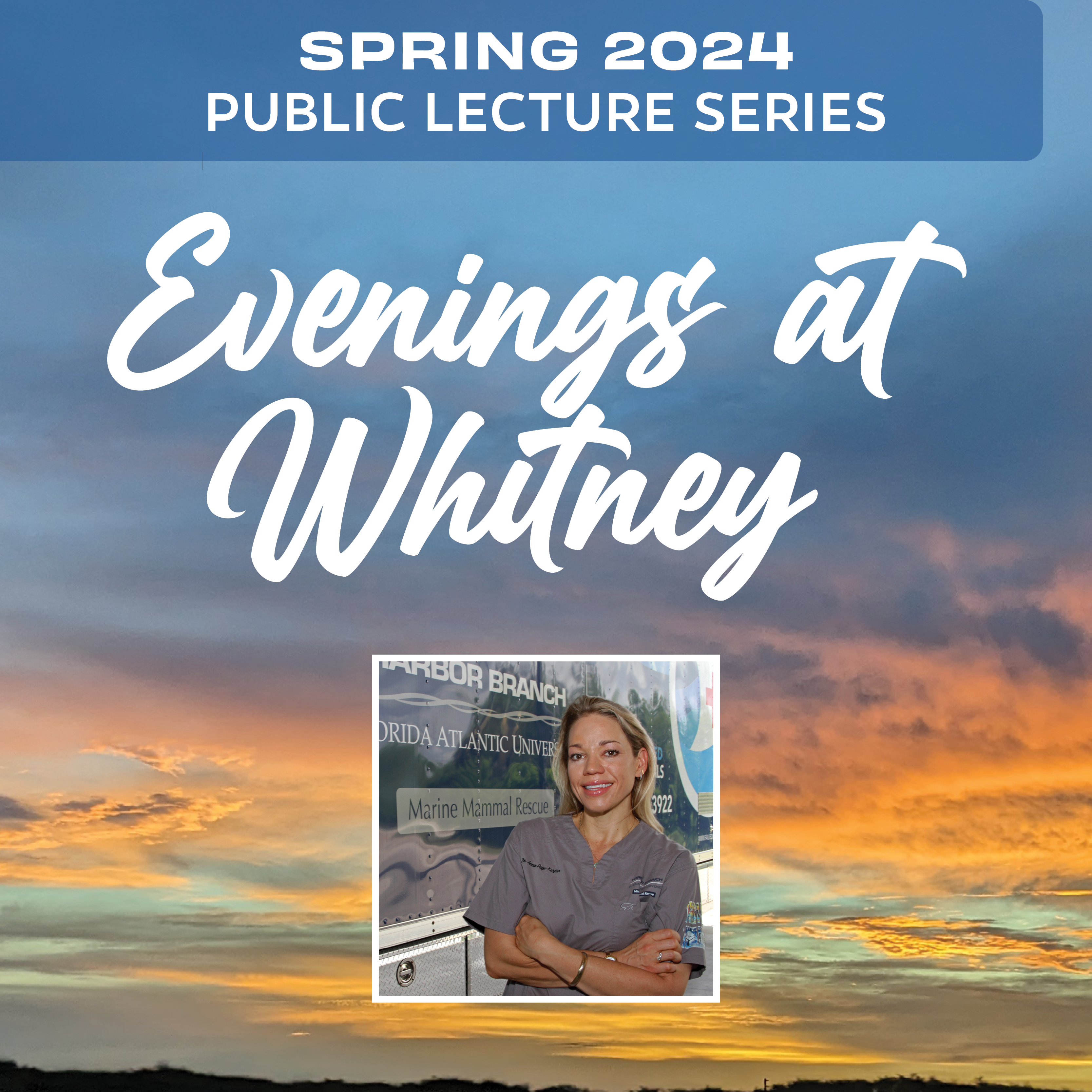 Evenings at Whitney graphic with speaker photo