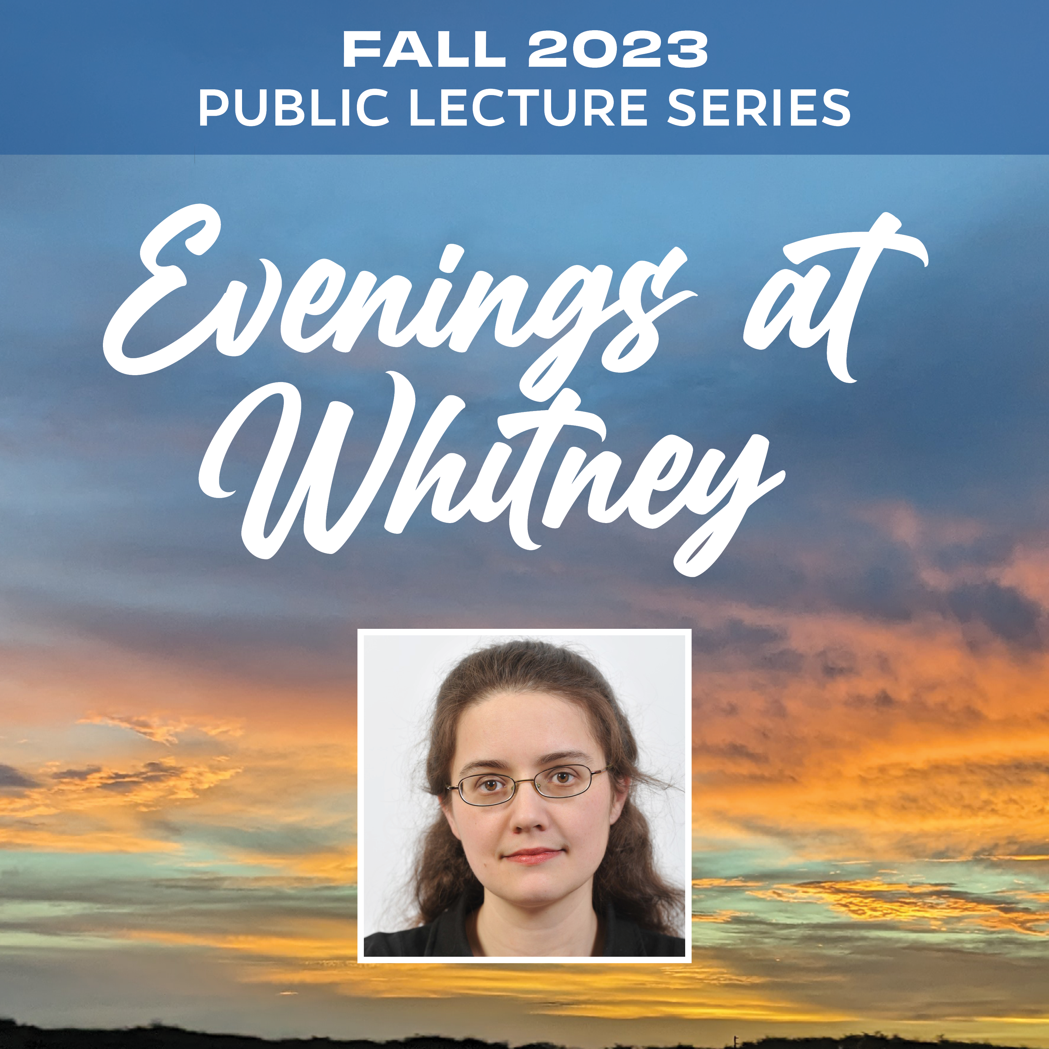 Evenings at Whitney graphic with speaker photo