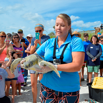 Woman holding turtle